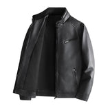 Riolio Stand Collar Slim Pu Leather Jacket Autumn Men fleece warm Motorcycle Causal Coat Male Moto Biker Coat Trendy Mens Clothing