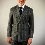 Riolio  Grey Striped Male Suit Double Breasted Blazer Groom Tuxedos for Men Slim Fit 2-Piece Formal Business Men Clothing Costume Homme