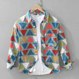 Riolio  Spring Printed Long Sleeve Shirt Men Casual Geometric Colorful Hong Kong Style Jacket