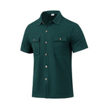 Riolio  Summer European and American cross-border men's waffle short-sleeved casual solid color lapel button-up pocket versatile shirt