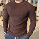 Riolio New American Style Men Basic Sweater Fashion Fitness Knit Solid Color Long Sleeve Pullover Casual O Neck Retro Splicing Knitwear