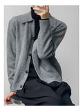 Riolio New Korean Fashion Men Cardigan Jacket Light Luxury Knitted Polo Neck Long Sleeve Sweater Coat Casual Retro Solid Color Knitwear