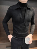 Riolio  Fashion V-neck Fake Two-piece Contrasting Sweatshirt for Men's Handsome and Versatile Half-high Neck Thermal Inner T-shirt