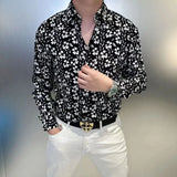 Riolio  New Spring and Summer Shirts for Men Fashionable Simple Slim Cardigan Black and White Floral Casual Thin Tops