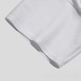 Riolio  New Men Shirts Short Sleeve Turn-down Collar Casual Tops Spring Summer Fashion Solid Rib Loose Shirt For Men Clothing Streetwear
