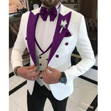 Riolio  3 Pieces Jacquard Jacket with Vest Pant Wedding Suits for Men Single Breasted Peak Lapel Groom Tuxedo Male Fashion Suits