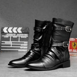 Riolio Men's Leather Boots High Quality Biker Boots Black Punk Rock Shoes Men's Women's Tall Boots Size 38--48