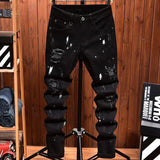 Riolio Fashion Trendy Slim Denim Jeans Men Distressed Ripped Holes Patches Spring Autumn Casual Design Korean Luxury Clothing Trousers