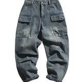 Riolio  Spring and Autumn New Solid Color American High Street Straight Leg Workwear Jeans Men's Casual Loose Sports High-Quality Pants