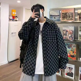 Riolio  New Checkerboard Shirt Men's Long-sleeved Loose Retro Casual Couple Shirt Jacket