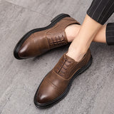 Riolio New Men Dress Shoes Leather Shoes Fashion Derby Shoes Classic Casual Business Wedding Footwear Brown Italy Male Formal Shoe