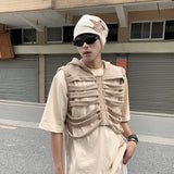 Riolio Skeleton Rib Vest Men's Summer Trendy Design High-end Sleeveless Hooded Vest American High Street Retro Jacket Aesthetic Chic