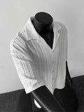 Riolio White Hollow Short-sleeved Shirt Men's Summer American Retro Ice Silk Cool Cuban Collar Shirt Fashionable Half-sleeved Urban