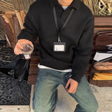 Riolio  Autumn Casual Men Polo Sweater Light Luxury Button Solid Color Long Sleeve Knitted Pullover American Retro Basic Knitwear M-3XL