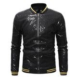 Riolio Shiny Sequins Sparkle Bomber Jacket Men Newest Gold Glitter Striped Zipper Mens Jackets And Coats Party Dance Show Clothes