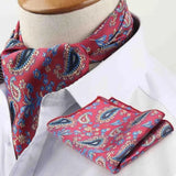 Riolio  Polyester Cravat Pocket Square Set Formal Necktie Handkerchief Ascot Self Tie Polka Dot Paisley Design Gentleman Necktie Gifts