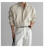Riolio Lapel Pit Stripe Texture Long Sleeve Shirt Men's Casual Business Shirt High-end Drapery Light Versatile Top Male Blouse