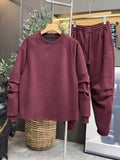 Riolio Streetwear Sportswear Plush Thickened Sweatshirt Trousers Two-piece Set Unisex Versatile Loose Solid Color Casual Sports Suit