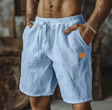 Riolio  Summer New Men Cotton Linen Shorts Embroidery Elastic Waist Beach Shorts Lightweight  Pants Comfort Breath Holiday Shorts