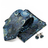 Riolio  New Men's Polyester Tie Pocket Square Cufflink Set Green Wine Red Brown Paisley Flower Necktie Business Party Accessories Gifts