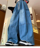 Riolio  Cargo Jean Loose Wide Leg Workwear Jeans Elastic Waist Men and Women Spring Autumn Faion Brand Waed Out Trousers Straight Cut