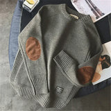 Riolio  Men's Harajuku Pullover Sweater Patch Designs Knitted Sweatshirt Hip Hop Round Neck Pure Colour Causal Pullovers Men's Clothing