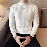 Riolio  Men Light Luxury Textured Ribbed Knit Sweater Slim Fit Mock Neck Long Sleeve Pullover Casual Business Layer Knitted Tops M-3XL