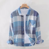 Riolio Cotton Linen Casual Plaid Shirts for Men Long Sleeve Tops Male Loose Turn-down Collar Fashion Clothing Trends