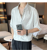 Riolio Men Shiny Design Casual Shirt Trendy Handsome Shirts Fashion Loose Half Sleeve Tops Korean Style Personality Clothing