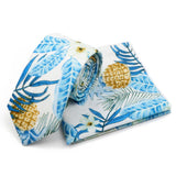 Riolio  Men's Floral Cotton Tie Pocket Handkerchief Set White Blue Woven Necktie Flower Leaves Pattern Wedding Party Accessories Gifts