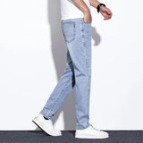 Riolio  High Quality Men's Elastic Cotton Jeans Fashion Light Blue Comfortable Business Straight Casual Pants Luxury Brand Trousers