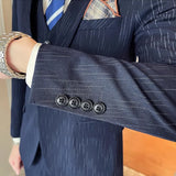 Riolio  ( Blazer + Vest + Pants ) High-end Formal Casual Business Striped Fashion Men's 3 Piece Suit Groom Wedding Dress Suit