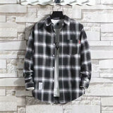 Riolio  Plaid Male Top with Pocket Long Sleeve Men's Shirt and Blouse Designer Slim Fit Casual Cheap Brand Button Fashion