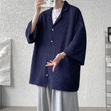 Riolio Ice Silk Shirt Men's High Quality Summer Fashion Brand ins 5-sleeve shirt loose casual masculina camisas hombre