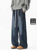 Riolio American autumn men and women trendy personalized washed straight leg jeans for couples simple retro loose casual pants y2k