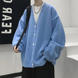 Riolio Youthful and Trendy Men Spring and Autumn New Spliced V-neck Button Fashion Solid Color Loose Casual Long-sleeved Knitted Top