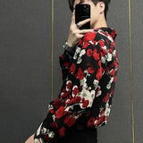 Riolio  New Retro Printed Long-sleeved Shirt Men Trendy Cardigan Korean Top