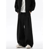 Riolio  Unisex Black Oversized Wide-Leg Sweatpants Drop Crotch with Side Pocket Baggy Fit