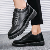 Riolio  Men Footwear Soft Cowhide Casual Flat Brand Pure Black Casual Shoes Mens Oxford Shoes for Men