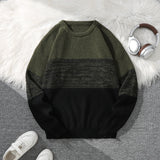 Riolio  Loose-Fitting Knit Sweater, Casual Versatile Striped Pullover, Men's Crew Neck Sweater, Men's Warm Clothing, Casual Everyday Wear Warm Sweater, Fashionable Design for Autumn and Winter, Casual Everyday Wear Warm Sweat