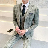 Riolio  ( Jackets + Vest + Pants ) New Fashion Boutique Plaid Mens Casual Business Suit Groom Wedding Dress Suit 3pces Set Male Blazer