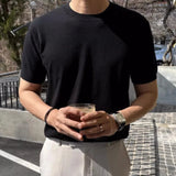 Riolio  Summer Casual Mens Ice Silk Knit Tops Leisure Breathable Solid Color Slim Knitting T Shirts Men Fashion Short Sleeve Tees