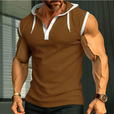 Riolio  Summer Tank Top for Men American Retro Handsome Loose Casual Simplicity Solid Color Button Hooded V Neck Sleeveless Chic Tops