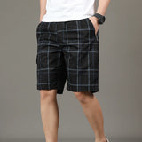 Riolio  Summer Clothing Men's Solid Color Zipper Pockets High Waist Elastic Straight Cargo Knee Pants Boyfriend Office Lady Shorts