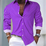 Riolio  Men's Striped Turn Down Collar Long Sleeve Shirt Casual Button Down Blouse