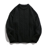 Riolio Solid Colour Ribbed Twist Pattern Round Neck Pullover Sweater Men Women Autumn Winter Couple Loose Knitted Woolen Top Warm Soft