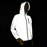 Riolio  Men's Outdoor Full Reflective Jacket Hooded Loose Windproof Night Shiny Coats Jackets Streetwear Fashion Windbreaker Men Women