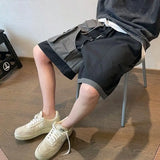 Riolio  Black and Gray Splicing Versatile Fake Two-piece Pocket Men's Summer New High Street Workwear Casual Shorts