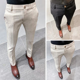 Men's High Quality Linen Suit Trousers Male Slim Fit Solid Color Business Casual Pants Formal Office Social Trouser Plus Size 38