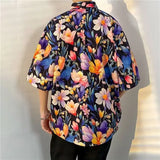 Riolio  Retro Floral Short-sleeved Men's Trendy Brand Loose Couple Versatile Beach Shirt Full Print Top Coat